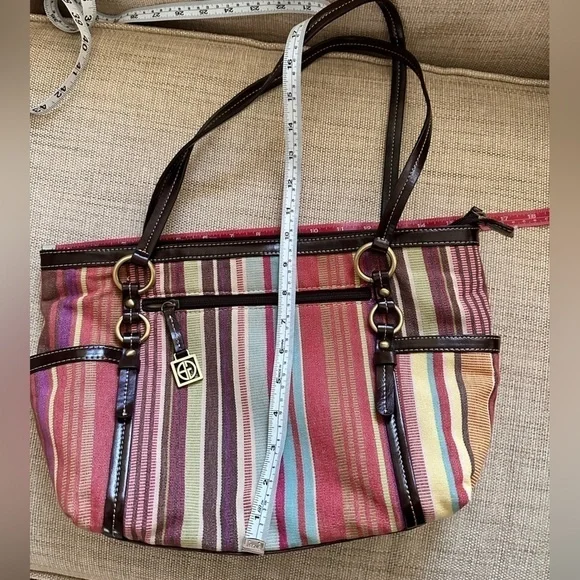 Giani Bernini Multi Compartment Striped Vegan Handbag Zipper & Magnetic Snap EUC - Picture 5 of 10